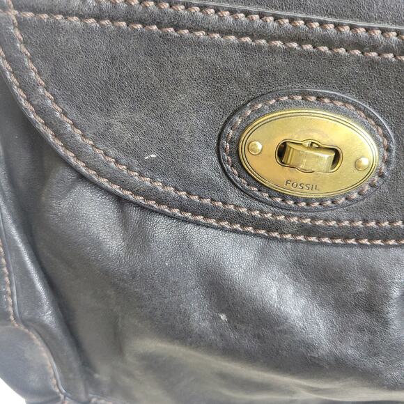 Vtg Fossil Carson Black Leather shoulder crossbody bag - Picture 3 of 10